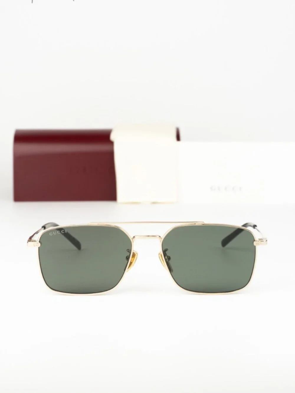 Gucci Men Sunglasses Gold Grey Rectangular GG1957SA 001 NEW AUTHENTIC